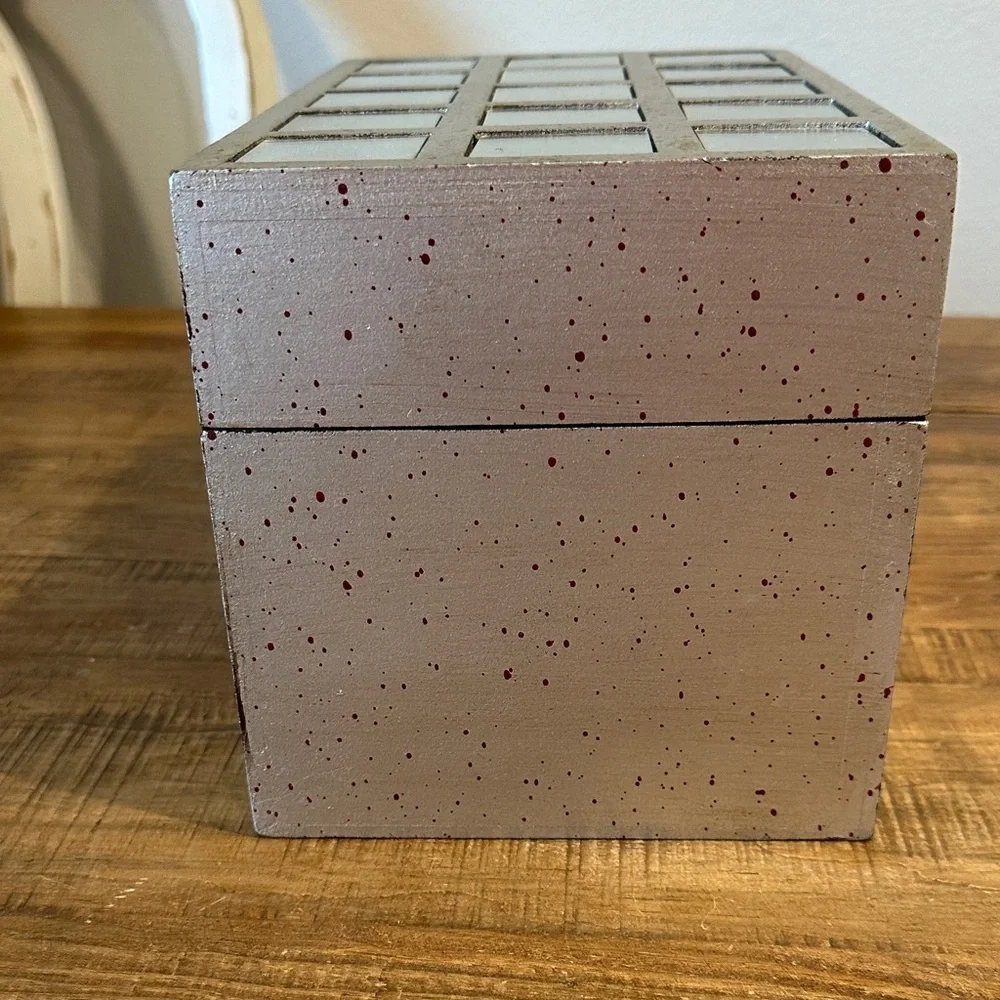 Silver Mirrored Wooden Storage Box, Red Speckles, Black Interior 10.5”x6.5”x7”